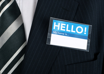 close-up of a welcoming name tag